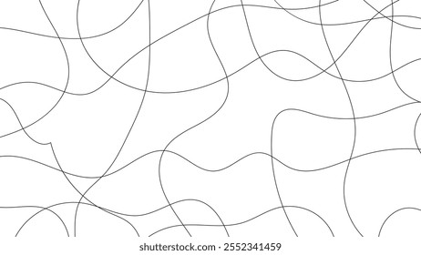Linhas de padrões caóticos randômicas. Padrão de rabisco aleatório decorativo com linhas curvas emaranhadas. Fundo linear ondulado abstrato delineia ilustrações de vetores de linhas caóticas aleatórias.