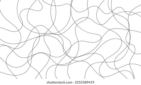 Random scribble chaotic pattern lines. Decorative random scribble pattern with tangled curved lines. Abstract wavy linear background outlines random chaotic lines vector illustration.