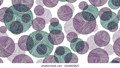 Random scribble circle shapes of lines seamless pattern graphic design. Fabric print. Simple doodling. Handdrawn circles scribbling. Circular shapes of scribble lines seamless pattern.