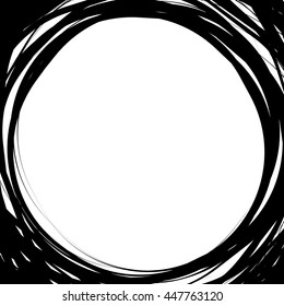 Random scribble circles. Concentric circles in a hand drawn style. Background / frame with abstract circular element.