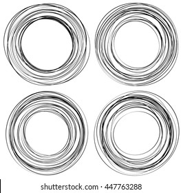 Random scribble circles. Concentric circles in a hand drawn style. Abstract circular elements.