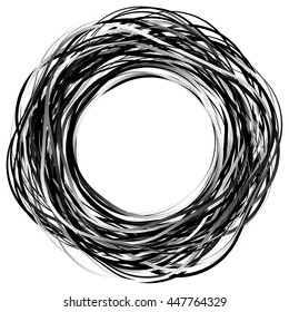 Random scribble circles. Concentric circles in a hand drawn style. Abstract circular element.