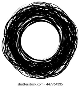 Random scribble circles. Concentric circles in a hand drawn style. Abstract circular element.