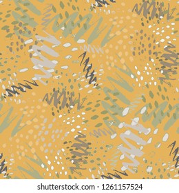 Random Scribble Pattern With Irregular Watercolor Brush Strokes.  Vector Seamless Scribble Pattern. Hand Drawn Chevron Lines Spots. Brown Expressive Brush Paint Repeat. Watercolor Organic Shapes