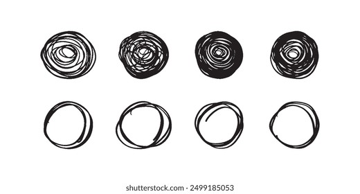 Random scribble shapes. Collection of chaotic hand-drawn doodles. Vector illustration for artistic designs.