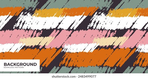 Random scribbles of pink, green, orange and yellow. Vector illustration. Grunge doodle ornament. Horizontal stripes. Abstraction for background, sports and home textiles, packaging, wallpaper