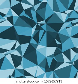 Random seamless blue triangle pattern. Techno pop geo angles graphic. Funky indigo infinite mess. Repeat vector swatch.
