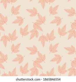 Random seamless nature pattern with falling leaves. Light pastel pink palette botanic backdrop. Perfect for fabric design, textile print, wrapping, cover. Vector illustration.