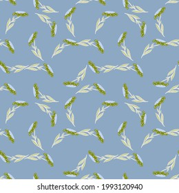 Patrón aleatorio sin fisuras en tonos pastel azules con adorno de flores abstractas. Imprimir estilo primavera. Fondo decorativo para el diseño de tejidos, impresión textil, envoltura, cubierta. Ilustración vectorial.