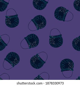 Random seamless pattern with doodle boling pot ornament. Purple bright background. Decorative backdrop for fabric design, textile print, wrapping, cover. Vector illustration