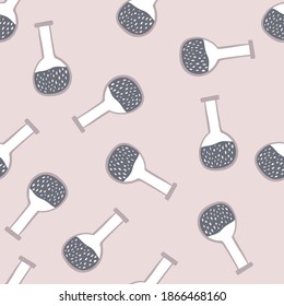 Random seamless pattern with flask elements. Purple pastel palette. Minimalistic style. Great for fabric design, textile print, wrapping, cover. Vector illustration.