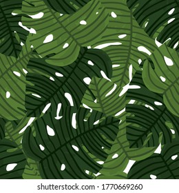 Random seamless pattern with green monstera leaves on white background. Vector illustration. Perfect design for wallpaper, wrapping paper, kids clothes, textile, fabric. - Shutterstock ID 1770669260