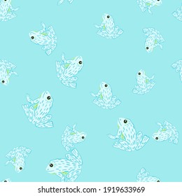 Random seamless pattern with white contoured toad silhouettes print. Blue pastel background. Flat vector print for textile, fabric, giftwrap, wallpapers. Endless illustration.