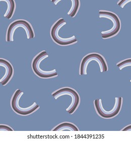 Random seamless scandi pattern with rainbow abstract silhouettes. Blue tones pastel palette artwork. Decorative backdrop for fabric design, textile print, wrapping, cover. Vector illustration.
