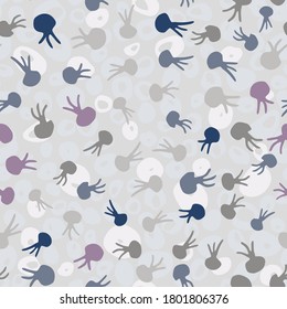 Random seamless underwater pattern with octopus elements. Little marine ornament in pastel colors on light background. Creative print for wallpaper, textile, wrapping, fabric. Vector illustration.