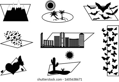 Random set of vectors on white background