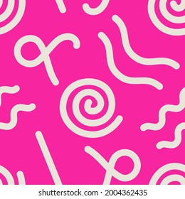 Random shape twirl curvy spiral twist line memphis style seamless vector design