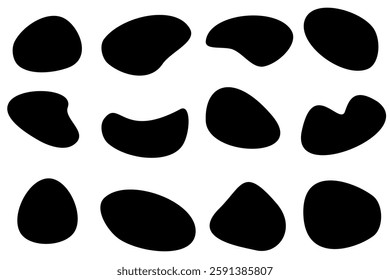 Random shape vector illustration. Random blotch splat. Ink stain, irregular spot shape. Pebble and stone shadow, Drop of liquid.  