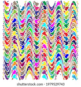 Formas aleatorias dispuestas como mosaico, patrón teselador. Colorido y vibrante diseño vectorial. Ilustración de concepto de mezcla, salto y enredo
