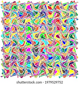 Random shapes arranged as mosaic, tessellating pattern. Colorful, vibrant Vector design. Mishmash, jumble, and tangle concept illustration