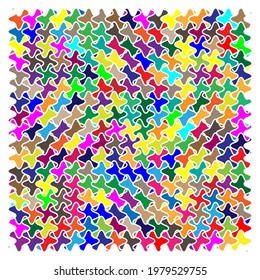 Random shapes arranged as mosaic, tessellating pattern. Colorful, vibrant Vector design. Mishmash, jumble, and tangle concept illustration