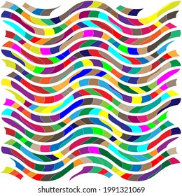 Random shapes arranged as mosaic, tessellating pattern. Colorful, vibrant Vector design. Mishmash, jumble, and tangle concept illustration
