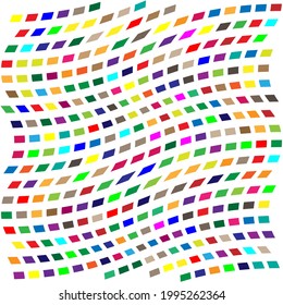 Formas aleatorias dispuestas como mosaico, patrón teselador. Colorido y vibrante diseño vectorial. Ilustración de concepto de mezcla, salto y enredo