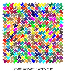 Random shapes arranged as mosaic, tessellating pattern. Colorful, vibrant Vector design. Mishmash, jumble, and tangle concept illustration