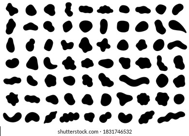 Random shapes. Organic black blobs of irregular shape. Abstract blotch, inkblot and pebble silhouettes, simple liquid amorphous splodge elements water forms creative minimal bubble stone vector set - Shutterstock ID 1831746532
