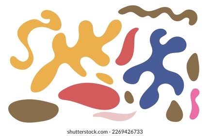 Formas aleatorias. Manchas negras orgánicas de forma irregular. Bloqueo abstracto, siluetas de manchas de tinta y de guijarros, elementos de manto amorfo líquido simple forma agua creativa conjunto mínimo de vectores de burbujas