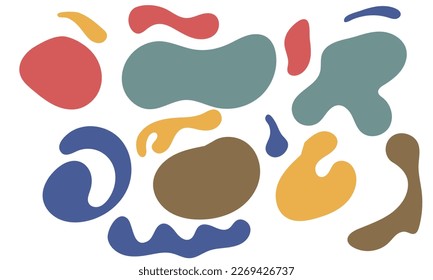 Random shapes. Organic black blobs of irregular shape. Abstract blotch, inkblot and pebble silhouettes, simple liquid amorphous splodge elements water forms creative minimal bubble stone vector set