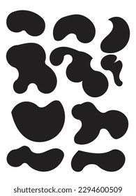 Formas aleatorias. Manchas negras orgánicas de forma irregular. Bloqueo abstracto, siluetas de manchas de tinta y de guijarros, elementos de manto amorfo líquido simple forma agua creativa conjunto mínimo de vectores de burbujas
