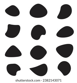 random shapes. Organic black blobs of irregular shape. Abstract blotch, inkblot and pebble silhouettes, elements water forms creative minimal bubble stone vector set