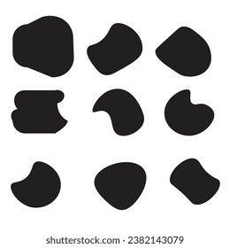 random shapes. Organic black blobs of irregular shape. Abstract blotch, inkblot and pebble silhouettes, elements water forms creative minimal bubble stone vector set