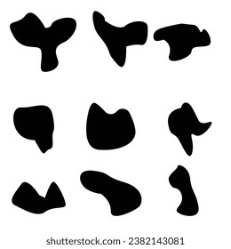 random shapes. Organic black blobs of irregular shape. Abstract blotch, inkblot and pebble silhouettes, elements water forms creative minimal bubble stone vector set