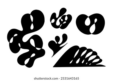 Random Shapes Organic Black Blobs Set. Outline 2d vector image. Sticker for social media. Backdrop.