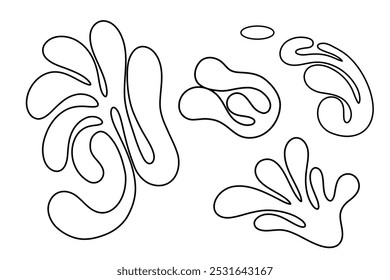 Formas al azar Orgánico Negro Blobs Set. Esquema de Imagen de Vector 2d. Pegatina para las redes sociales. Telón de fondo.