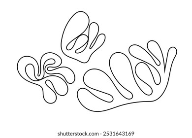 Formas Aleatórias Conjunto De Bolhas Negras Orgânicas. Contornar imagem vetorial 2d. Adesivo para mídias sociais. Plano de fundo.