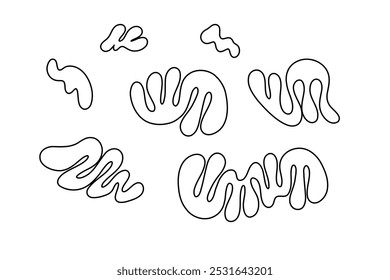 Formas al azar Orgánico Negro Blobs Set. Esquema de Imagen de Vector 2d. Pegatina para las redes sociales. Telón de fondo.