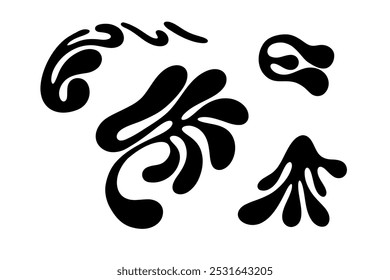 Random Shapes Organic Black Blobs Set. Outline 2d vector image. Sticker for social media. Backdrop.
