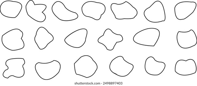 Random shapes. Organic blobs of irregular shape. Abstract blotch, inkblot and pebble silhouettes, simple liquid amorphous splodge elements water forms creative minimal bubble stone vector set.