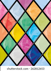 Random shapes patterned stained glass window panel of church. Seamless Vector Pattern