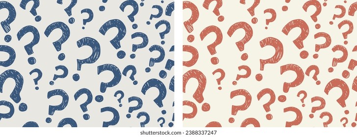 Random sign question marks seamless pattern background. Backdrop interrogation doodle style.Questionnaire wallpaper.Concept of choice or problem or question or doubt or interrogation. Faq