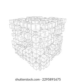 Random size semi transparent cubes in 3D pattern