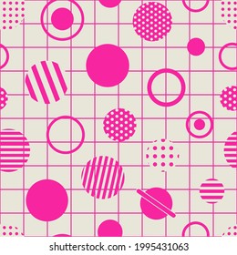 Random size and shape of circles with grid line seamless vector pattern design