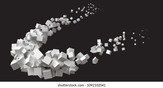 random sized cubes rotating in eliptic orbit.