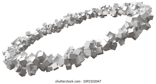 random sized cubes rotating in eliptic orbit.