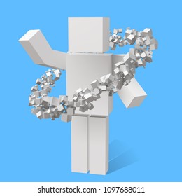 random sized cubes rotating in eliptic orbit around cubic character