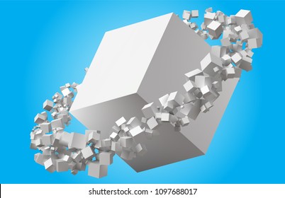 random sized cubes rotating in eliptic orbit around cube