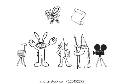 The random sketches with many characters.